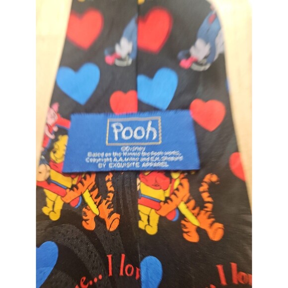 Disney Winnie The Pooh Men's Black Blue Red Hearts Tigger Eeyore Piglet Neck Tie - Picture 8 of 9